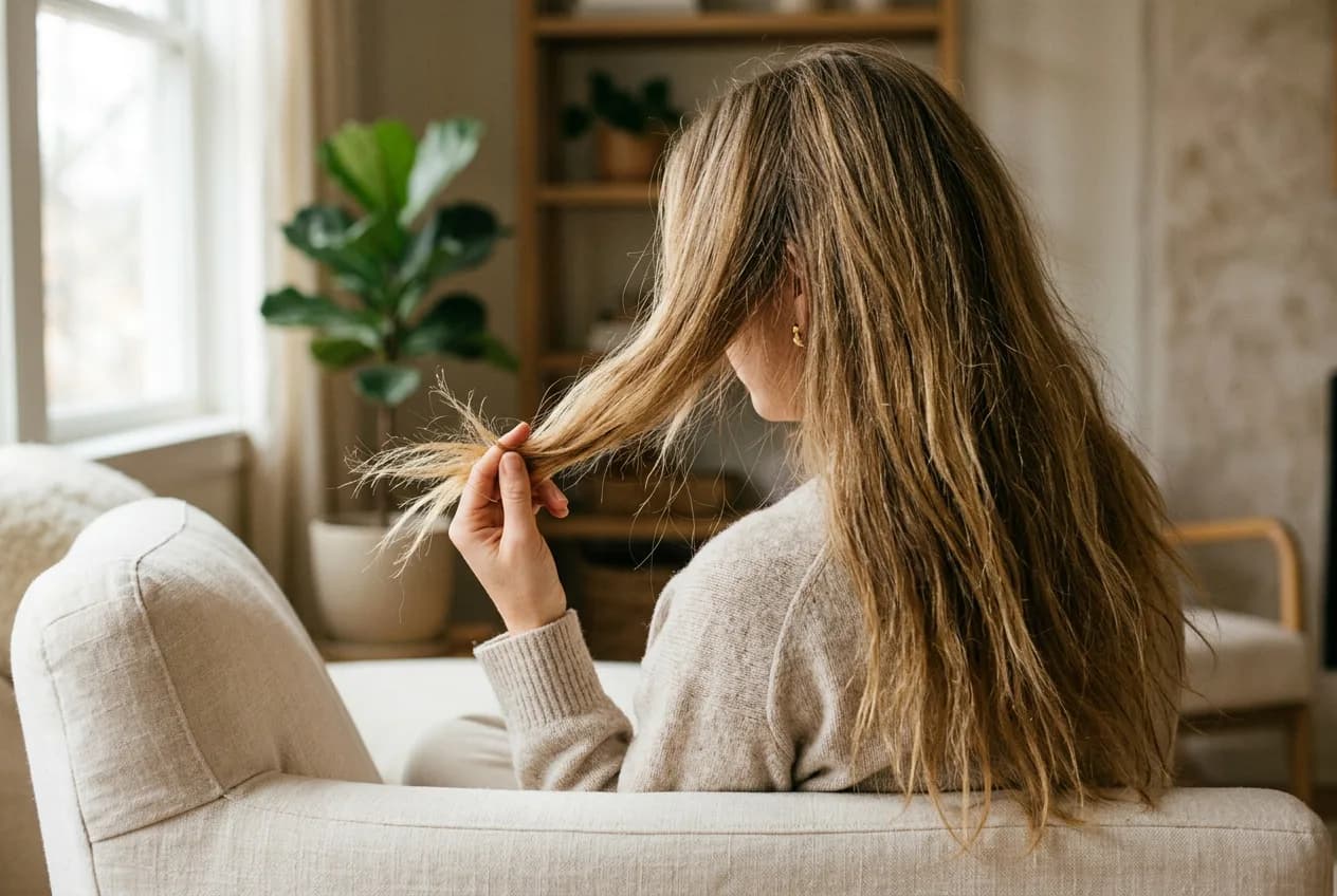 Cabello con frizz y fibra más delgada
